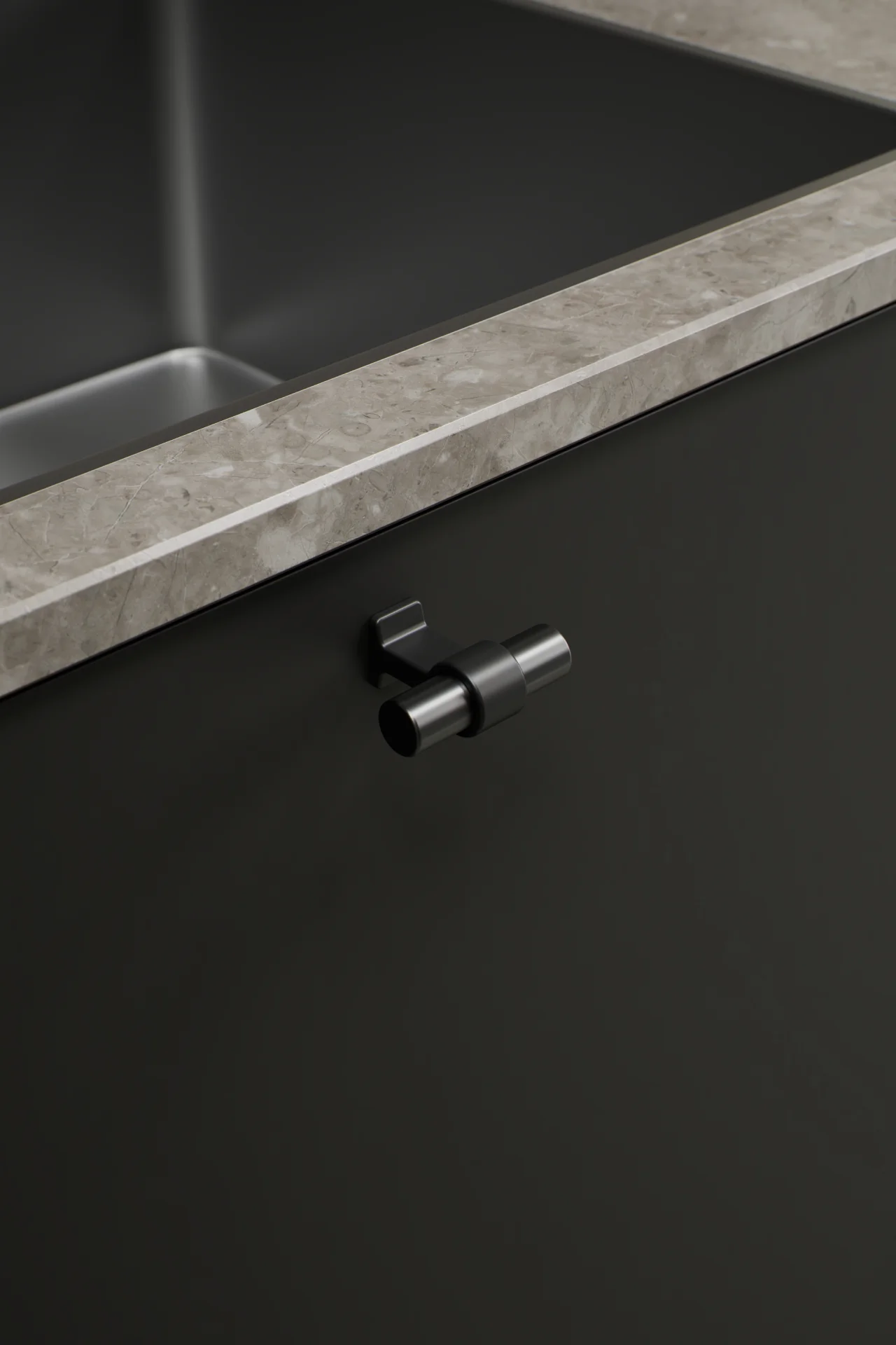 Bond_557020050-99-74_01 crna mat 50 ambijent Furnipart BOND gumb, 50 mm, mat crna / gunmetal, šifra 557020050-99/74